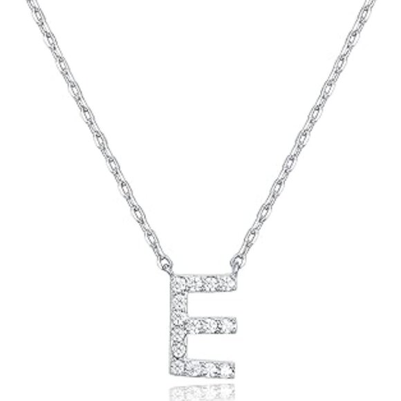 14K White Gold Initial Necklace Letter Dainty Diamond Gift Present A - O - Picture 5 of 16